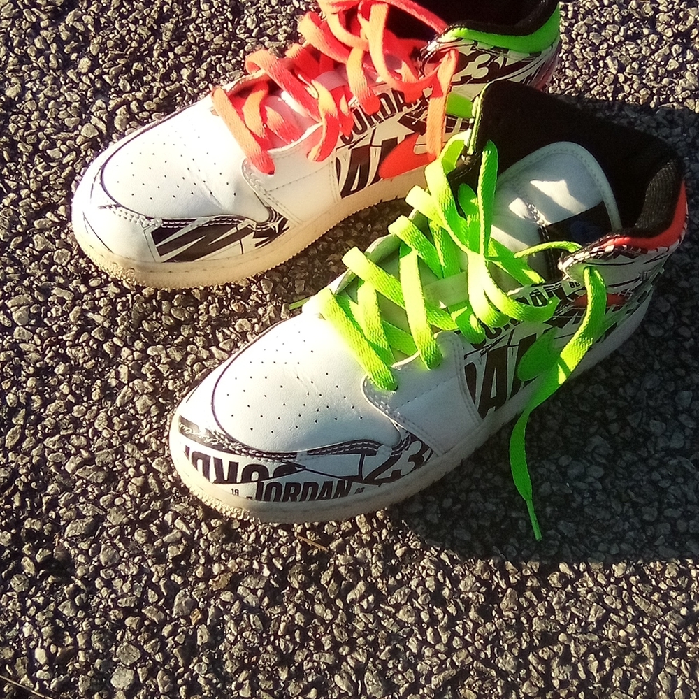 Nike White Sneakers with Neon Laces